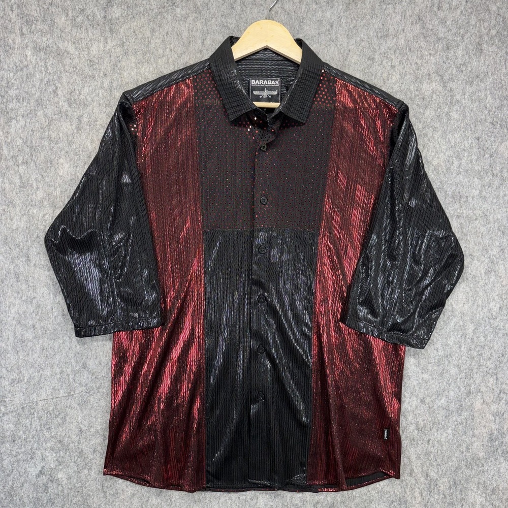 Barabas Shirt Men's Medium Shiny Metalic Red Black Half Sleeve Club Dance